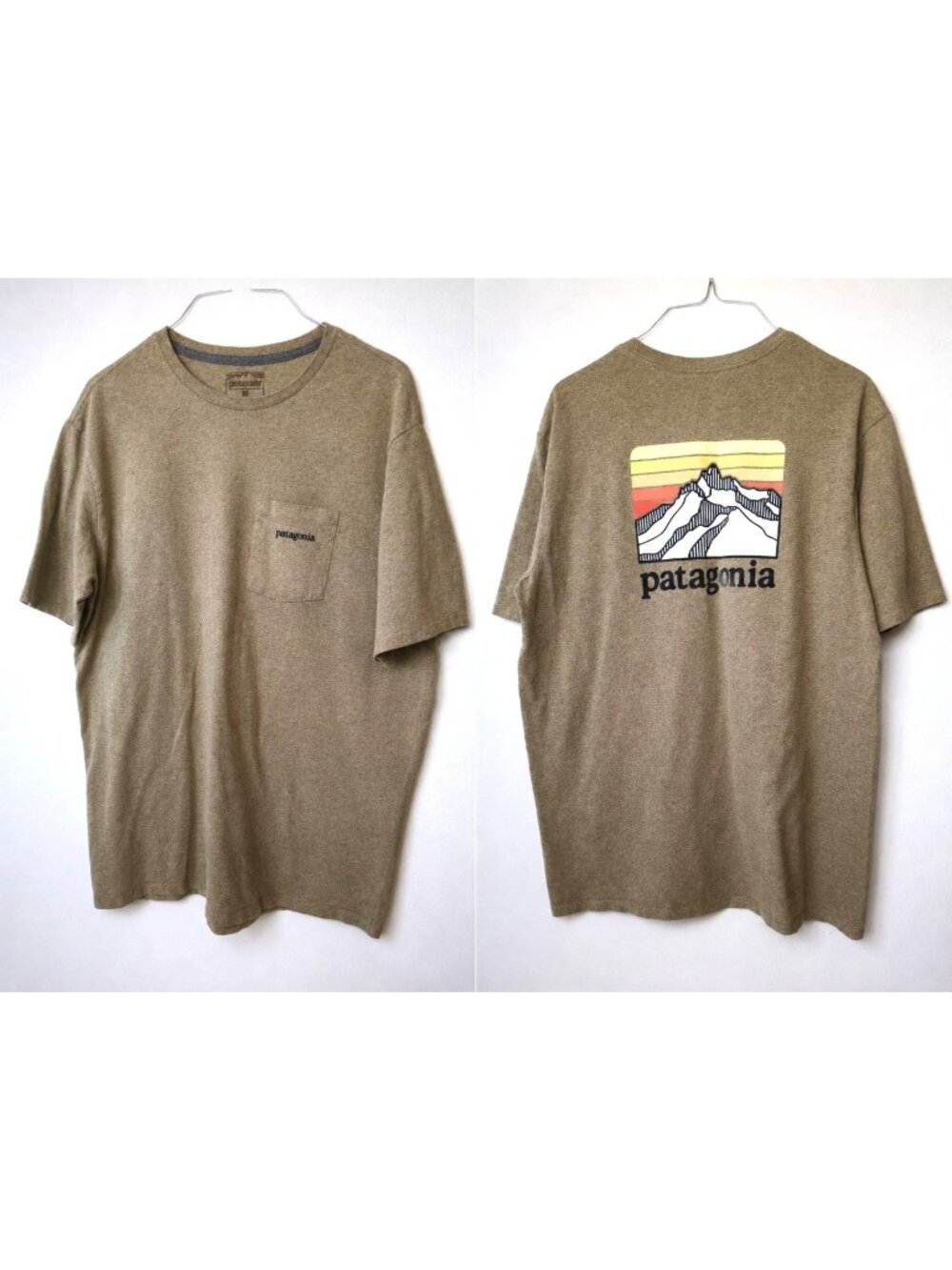 Patagonia Responsibili-Tee T-Shirt Medium Mountain Ridge Front Pocket Men's Tan